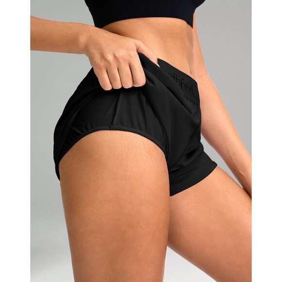 Women's Running Athletic Shorts with Zipper Pocket 3" Quick Dry Gym Workout Shor - Picture 4 of 7